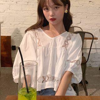 Puff-sleeve Lace Crochet Top