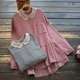 Lace Collar Gingham Blouse