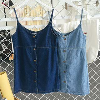 Buttoned Spaghetti Strap Denim Dress