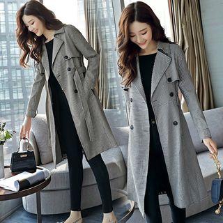 Double-breasted Houndstooth Trench Coat
