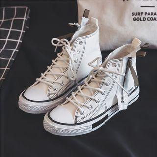 Contrast Stitching Canvas Sneakers / High-top Canvas Sneakers