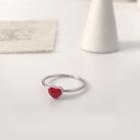 Alloy Heart Open Ring S925 Sterling Silver- Heart - Silver & Red - One Size