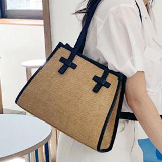 Piped Boxy Raffia Tote