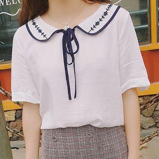 Embroidered Collar Short-sleeve Blouse