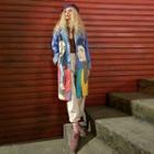 Cuffed Cartoon People Printed Woolen Coat