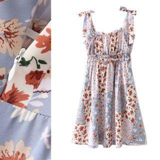 Bow Strap Floral Print Mini Dress