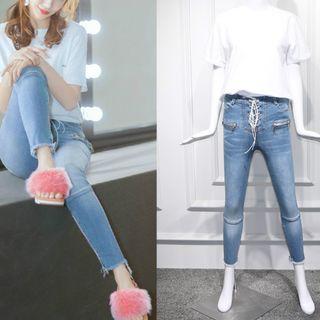 Lace-up Washed Skinny Jeans