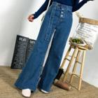 Belted Button-fly Bell-bottom Jeans