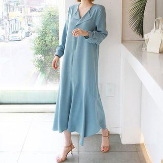 Tall Size Open-placket Maxi Sleek Shirtdress