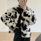 Cow Print Fleece Buttoned Coat