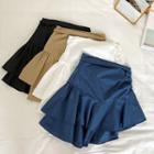 Asymmetric Plain Frilled Ruffled-trim Skirt