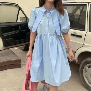 Short-sleeve Pointed Collar Shirt Dress