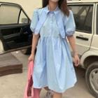 Short-sleeve Pointed Collar Shirt Dress
