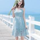 Spaghetti Strap Mini A-line Lace Dress
