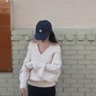 Cable Knit Off-shoulder Sweater / Plain Slim-fit Skirt