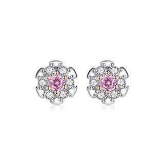 Sterling Silver Fashion And Elegant Bud Earrings With Pink Cubic Zirconia Silver - One Size