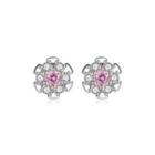 Sterling Silver Fashion And Elegant Bud Earrings With Pink Cubic Zirconia Silver - One Size