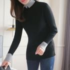 Contrast Turtle-neck Slim-fit Knit Top