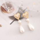 Alloy Heart Faux Pearl Drop Earring 1 Pair - Gold - One Size