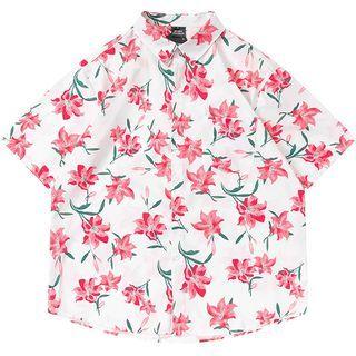Short Sleeve Lily Print Shirt