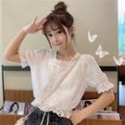 Perforated Short Sleeve Tie-waist Blouse White - One Size