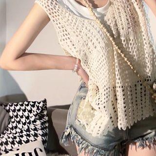 Knit Tank Top / Plain Tank Top / High-waist Washed Shorts