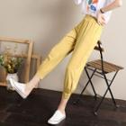 Plain High-waist Saruel Pants