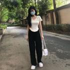 Elbow-sleeve T-shirt / High Waist Wide Leg Pants
