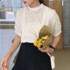 Elbow-sleeve Lace Panel Blouse Almond - One Size