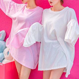 Drop-shoulder Long-sleeve Oversized T-shirt
