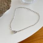 Rhinestone Chain Necklace L356 - 1 Pc - Silver - One Size