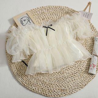 Off-shoulder Bow Detail Cropped Blouse Almond - One Size