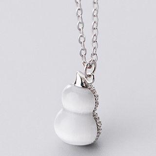Gourd Cat Eye Stone Pendant Sterling Silver Necklace