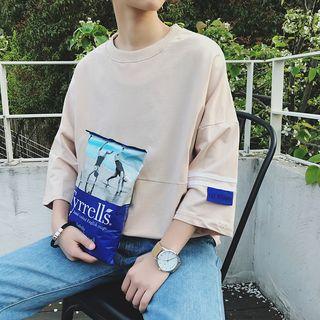 3/4-sleeve Striped Trim T-shirt