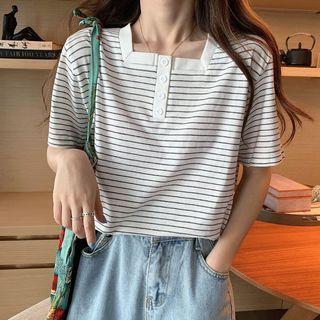 Square Neck Short Sleeve Striped T-shirt