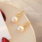 925 Sterling Silver Knot Faux Pearl Dangle Earring 1 Pair - S925 Silver Needle - Non-matching - Gold - One Size