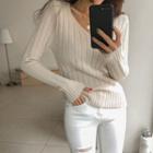 V-neck Fitted Rib-knit Top