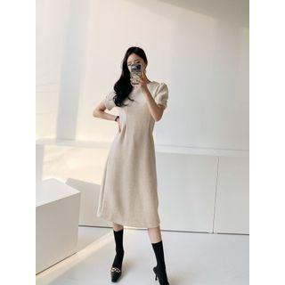 Puff-sleeve Woolen A-line Dress