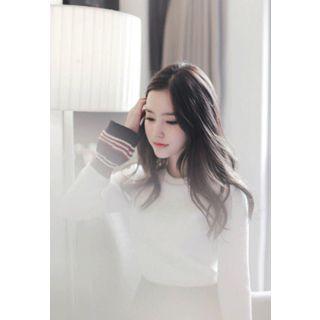 Contrast Flared-sleeve Ribbed Top