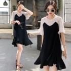 Short-sleeve Two-tone Mermaid Dress