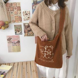 Cartoon Embroidered Fleece Tote Bag