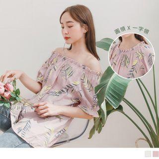 Leaf Print Two Ways Off-shoulder Top