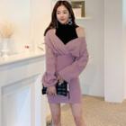Mock Two-piece Cold-shoulder Skinny Mini Dress