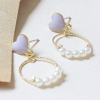 Alloy Heart Faux Pearl Dangle Earring 1 Pair - 925silver Earring - One Size
