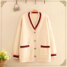 V-neck Contrast-trim Knit Cardigan