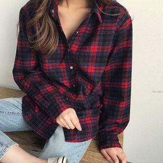 Snap-button Plaid Shirt