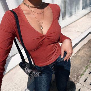 Ribbed Shirred Knit Top