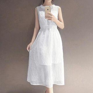 Set : Organza Short-sleeve Dress + Spaghetti Strap Dress