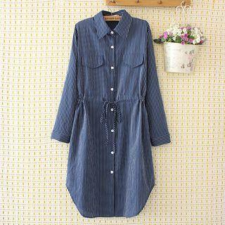 Striped Drawstring-waist Shirtdress