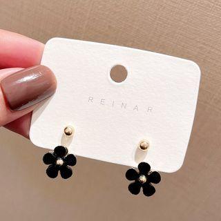 Flower Alloy Swing Earring A031 - 1 Pr - Black - One Size